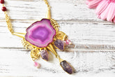 Pink Solar Sliced  Natural Stone Necklace